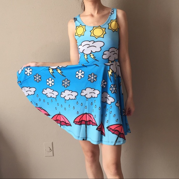 Cowcow Dresses & Skirts - Cow cow sun/clouds/thunder printed dress.